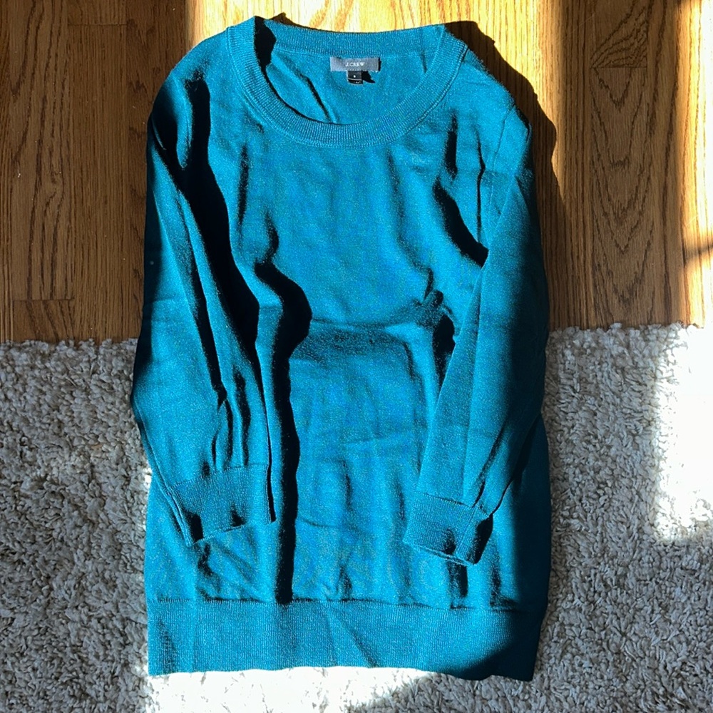 J Crew three quarter sleeve peacock green lightweight wool sweater size small